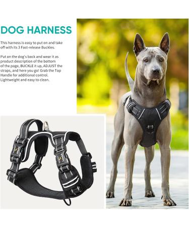 Adjustable No-Pull Heele Dog Harness for Large Breeds | Reflective Breathable Padded Handle | Black Size L (43-86cm) - Buy Online on GoSupps.com