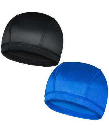 2PCS Silky Wave Caps for Men Waves  Good Compression Caps over Durags for 360 540 721 Waves  Large Size Caps Suitable for Big Skull & Adults Braids  Ideal Gifts for Christmas (black+blue) black/blue