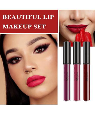 3Pcs Matte Liquid Lipstick Set - Dark Red Black Purple Blue | Long Lasting Waterproof Smudge Proof | DNM Gloss Makeup for Women - Buy Online on GoSupps.com