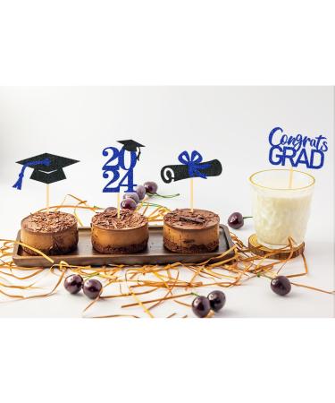 24 Pieces Sparkle 2023 Cupcake Toppers Graduation Cupcake Toppers Bachelier Hat Decoration Graduation Decoration (Black & Blue) - Buy Online on GoSupps.com