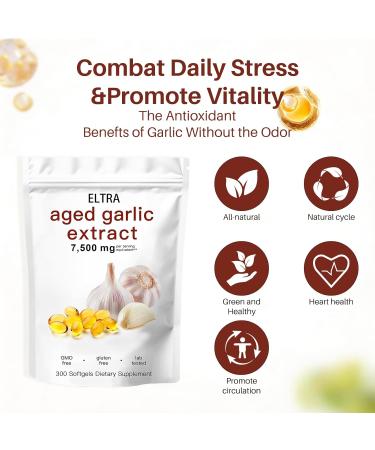CALMTIVA ELTRA Aged Garlic Extract 7500mg Odorless Organic Garlic Softgels Heart & Immune System Support Antioxidant Supplements Vegetarian Naturally Sourced Non-GMO Gluten-Free 300 Softgels - Buy Online on GoSupps.com