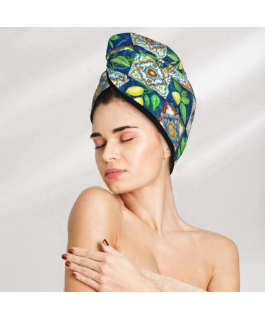Hair Towel Wrap - Quick Drying Turban with Button | Lemon & Leaves Design | Perfect for All Hair Types - Buy Online on GoSupps.com