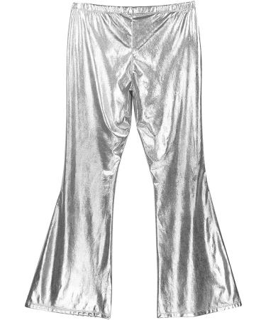 Inhzoy Men's Shiny Metallic Holographic Disco Flared Bell Bottom Pants - Silver Medium | Fashion Dance Trousers - Buy Online on GoSupps.com