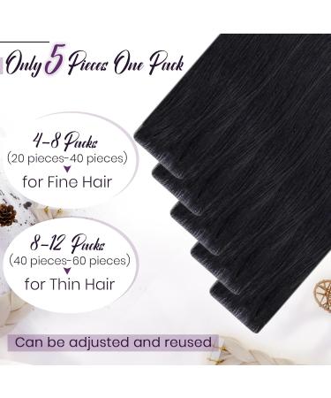 Shop Laavoo Invisible Tape Extensions - Real Human Hair Black #1 Seamless Remy Virgin 5pcs 1.25g 55cm - Buy Online on GoSupps.com