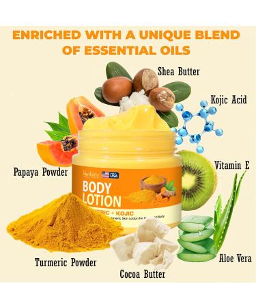 Buy Turmeric & Kojic Body Butter - Natural Skin Brightening Lotion for Even Tone Scars & Age Spots - Whipped Shea Butter Cream - Buy Online on GoSupps.com