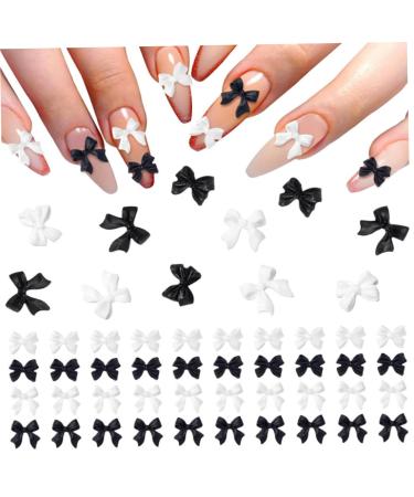 Bow Nail Charms 200PCS Black and White l Nail Bow Resin Bow Gems for Nails Cute Nail Gems for Nails and DIY Crafts Bow Charms for Nails Bow Nail Stickers Bows Nail Charm Black and White Black+white