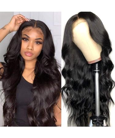  HD Transparent Body Wave Lace Front Wigs Human Hair Pre Plucked Brazilian Virgin Human Hair 4x4 Lace Closure Wigs 180% Density Human Hair Wigs Natural Hairline Wigs for Black Women (26 inch，body wave wigs) 