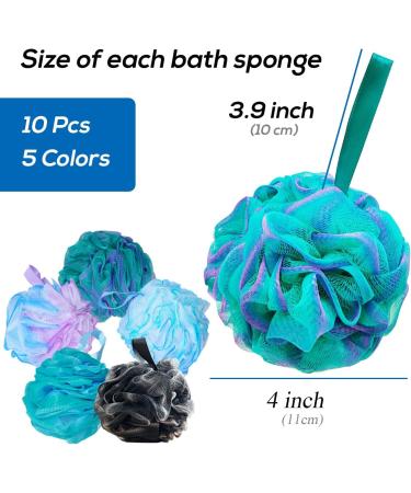 10 Pcs Exfoliating Shower Loofah Sponge Pouf Balls for Body Wash - Bathing Accessories for Women & Men - Buy Online on GoSupps.com