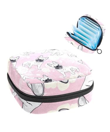 Women's bonds storage pockets Stillpad holder white pug dog pattern pink background portable period kit pocket feminine product bag for women girls color4