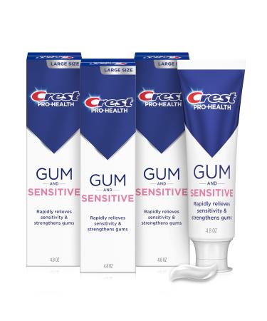 Crest Sensitive and Gum Toothpaste 4.8 oz (3 Pack) Relieves Sensitivity Strengthens Gums Anticavity Clinically Proven Antibacterial Toothpaste