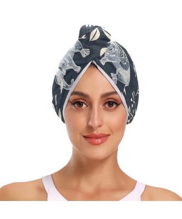 Elephant Handrawn Hair Towel 2 Pack Super Absorbent Hair Drying Towel Quick Dry Hair Turbans Head Towel with Button Twisty Wrap for Women Girls