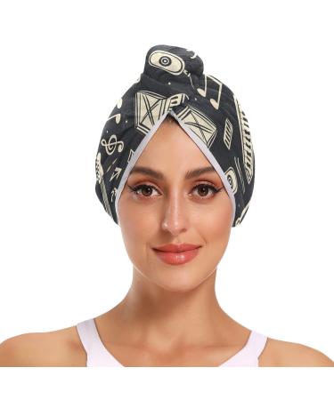 Rock Music Guitar Hair Towel 2 Pack Super Absorbent Hair Drying Towel Quick Dry Hair Turbans Head Towel with Button Twisty Wrap for Women Girls
