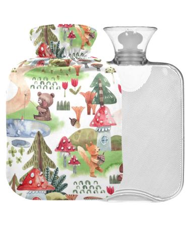 Naanle hot water bottle with cover forest fox fox bear Transparent hot water bottle heat bottle for back pain relief handfoot warmer neck warmth and cold therapy 1l