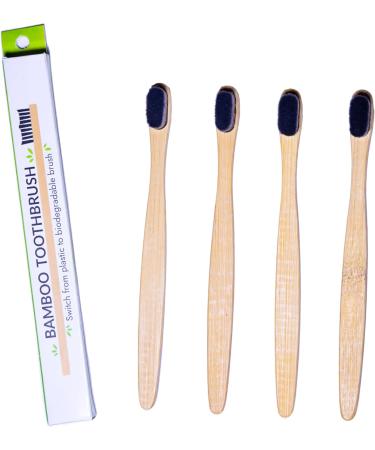 Natureverr Bamboo Toothbrushes - Eco-Friendly Biodegradable Natural Wooden Charcoal Toothbrush Set (4 Pieces) for Daily Use - Buy Online on GoSupps.com