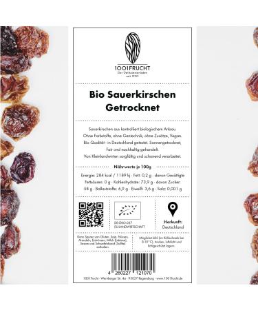  1001 Frucht 1001 Fruit Dried Cherries - 500g - Natural - Sugar-Free - From Germany - Untreated Oxygenated Cherries - Sun-Dried - Auraine Cherries - Buy Online on GoSupps.com