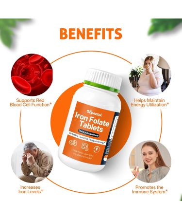 Iron and Folic Acid Supplements for Women & Men | Supports Healthy Levels & Red Blood Cell Production | Gentle Elemental Composition 400mcg Folic Acid | 60 Tablets - Buy Online on GoSupps.com