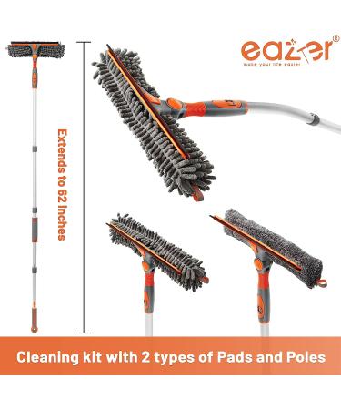 eazer 2 in 1 Rotatable Squeegee Window Cleaner with Extension Pole - Window Cleaning Kit for Indoor/Outdoor Glass - Bendable Head for Car & Home Use - Buy Online on GoSupps.com