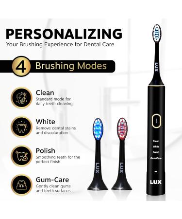 Buy LED Whitening Electric Toothbrush - Rechargeable Sonic Brush for Adults | Blue Light Teeth Whitening & Cleaning - Black/Gold - Buy Online on GoSupps.com