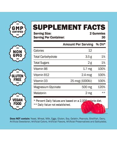 Organic Magnesium Glycinate Gummies with Melatonin & Vitamins for Calm Sleep - 60 Count - Buy Online on GoSupps.com
