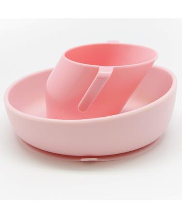 Doidy Bowl and Cup Set - Unique Slanted Design Training Sippy Cup and Non-Slip Silicone Suction Bowl - Weaning Gift Set for Babies and Toddlers (Pink)