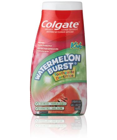 Colgate Kids Gel Toothpaste Watermelon Burst 100 mL (Pack of 1) With Fluoride Anticavity Formula Enamel Protection Teeth Whitening & Fun Flavor Kids Toothpaste Watermelon 100 ml (Pack of 1)