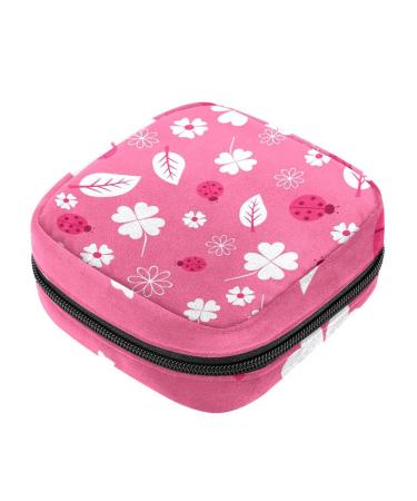 Menstruation pad bag with zipper women's napkin bag tampons collecting bags for women and girls (ladybug with four-leaf clover)