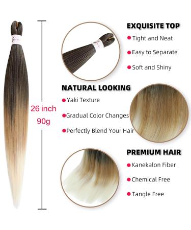 Xusuperb Pre-Stretched Ombre Blonde Braiding Hair - 26 Inch 6 Packs of Soft Yaki-Textured Extensions (T1B/27/613) for Easy Braids | International Shipping - Buy Online on GoSupps.com