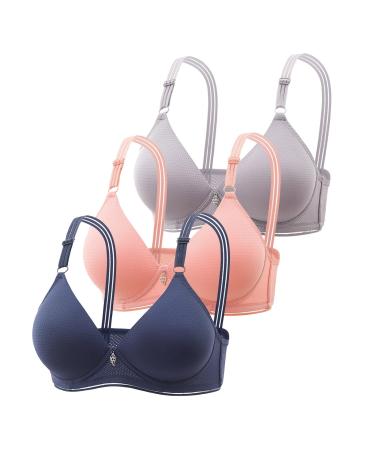 2024 3 pieces of women's bras for summer thin chest small gathered breathable comfortable comfortable without steel ring raised design women's bras Blue 90