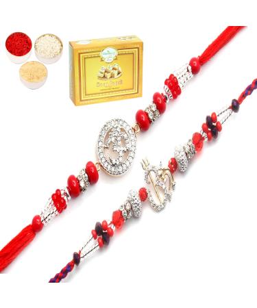 Ghasitaram Gifts Rakhi for Brother Rakhis Online - Set of 2 Chants of Om and Blessings of The Highest Aura Premium Rakhis with 200 GMS of Soan Papdi