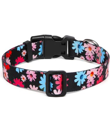 Suredoo Adjustable Dog Collar - Soft Nylon for Small & Medium Dogs | Floral Pink & Blue (M 33-55 cm) - Buy Online on GoSupps.com