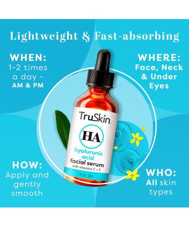 TruSkin Hyaluronic Acid Serum for Face - Ultra Hydrating & Moisturizing Serum with 7 Key Ingredients - Best for Plumping & Smoothing Fine Lines - 2 fl oz - Buy Online on GoSupps.com