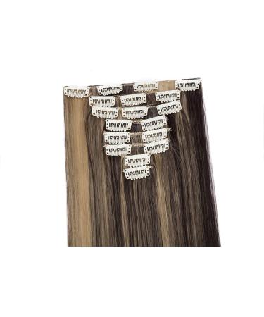 Clip In Hair Extensions - Realistic Synthetic 66cm Dark Brown & Ash Blonde - 18 Clips for Full Head Coverage - Buy Online on GoSupps.com