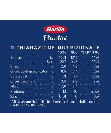 Barilla Piccolini Mini Farfalle small butterfly pasta for children and quick kitchen cooking time 6 minutes 100 durum wheat semolina ideal for sauces salads and soups 10 x 500 g + Italian Gourmet - Buy Online on GoSupps.com