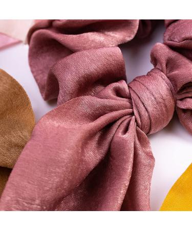 Bow Scrunchies Big Hair Ties - 8 Pcs Silk Spiral Elastics for Blonde Women & Kids - Bronze - Buy Online on GoSupps.com