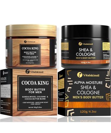 VITALSKINOIL Body Butter For Men - Cocoa King and Shea Cologne Bundle for All Skin Types