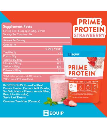 Equip Foods Prime Protein - Grass-Fed Isolate Beef Protein Powder - Strawberry 1.7 Pounds - Buy Online on GoSupps.com