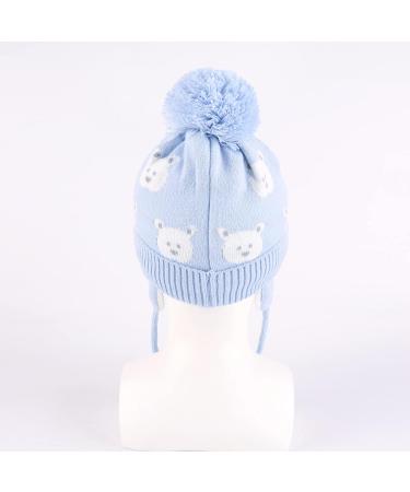 LANGZHEN Toddler Kids Winter Hat Earflap Knit Cap Fleece Lined Beanie 6-12 Months Light Blue-Bear - Buy Online on GoSupps.com