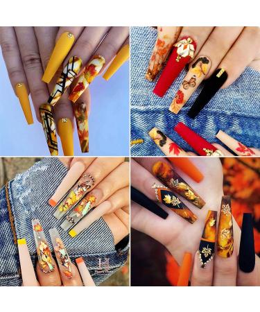 Fall Nail Foil Transfer Stickers - 10 Rolls Maple Leaf & Gold Autumn Flowers Nail Decals for Thanksgiving Decoration - DIY Nail Art for Women & Girls - Buy Online on GoSupps.com