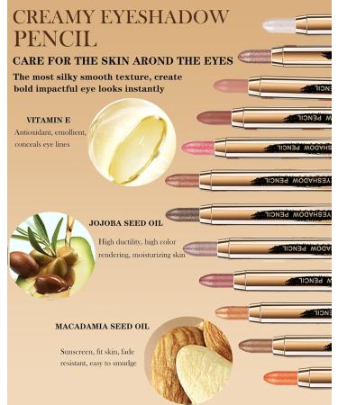 Cream Eyeshadow Stick-1Pcs Glitter Shimmer Bronzer Metallic Cream Eye shadow Stick with Soft Brush Rotatable Eye Brightener Pencil Crayon Long Lasting Waterproof for Smoky Metallic Eye Makeup-12# 12# Bronzer - Buy Online on GoSupps.com