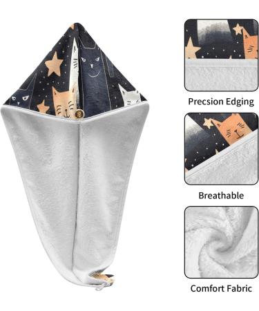 Cute Cats Stars Hair Towel 2 Pack - Super Absorbent Quick Dry Hair Turbans for Women & Girls | Perfect Hair Drying Solution - Buy Online on GoSupps.com