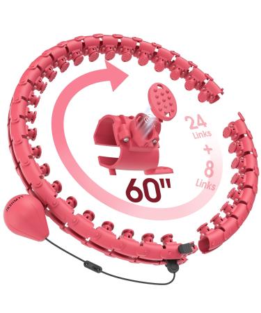 JKSHMYT Smart Weighted Hula Circle Hoop for Adults Weight Loss, Infinity Fitness Hoop, Fit Hoop 4lb Plus Size 60 inch Waist, 32 Detachable Links, Suitable for Women and Beginners pink