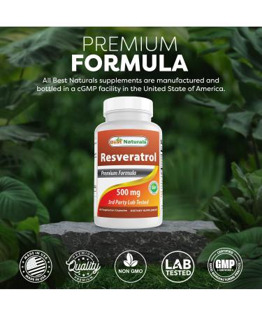 Best Naturals 2 Packs Resveratrol Complex 500 mg 60 Veg Capsules Made with Grape Skin Red Wine Quercetin - Gluten Free & Non GMO - (Total 120 Capsules) - Buy Online on GoSupps.com
