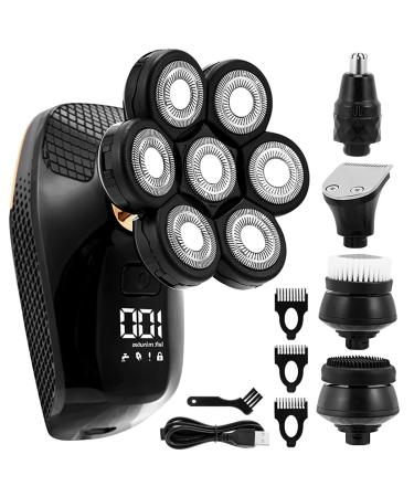 Electric Razor for Men 7D Men's Rechargeable Bald Head Electric Shaver 7 Floating Heads Beard Nose Ear Hair Trimmer Razor Clipper Facial Brush Kit Black
