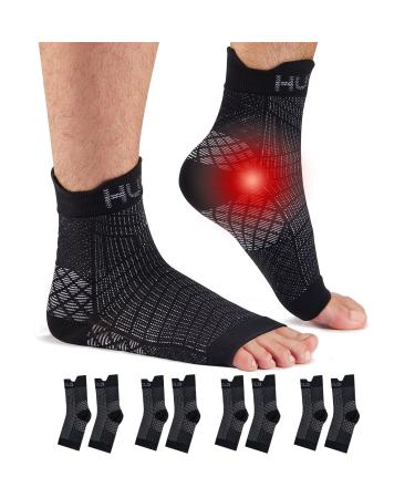 HUEGLO 4 Pairs Plantar Fasciitis Socks Neuropathy Neuro Socks Compression Socks for Women Men Ankle Support Brace for Weak Sprained Ankle Pain Relief Anti-Slip Foot Support Brace Black XL