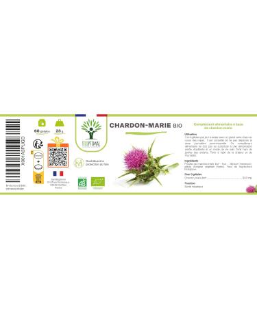 Chardon Marie Bio - Bioptimal - Compl ment Alimentaire - D puratif Naturel D tox Foie Digestion - 100% Pur - Silymarine Silybine - 300 mg/G lule - Fabriqu en France - Certifi Ecocert - 60 g lules 60 unit (Lot de 1) - Buy Online on GoSupps.com