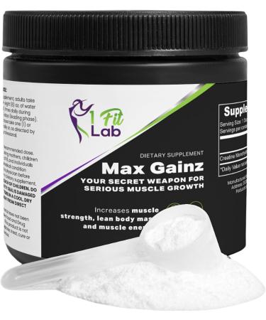 1FITLAB Max Gainz Creatine Monohydrate - Unflavored Muscle Growth Supplement | Vegan Gluten Free Non-GMO | Enhance Strength Endurance & Recovery | 50 Servings - Buy Online on GoSupps.com