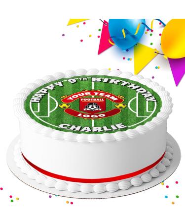 YOUR TEAM LOGO GRASS PITCH BIRTHDAY PERSONALISED 7.5 INCH EDIBLE ICING CAKE TOPPER FB8415 - Buy Online on GoSupps.com