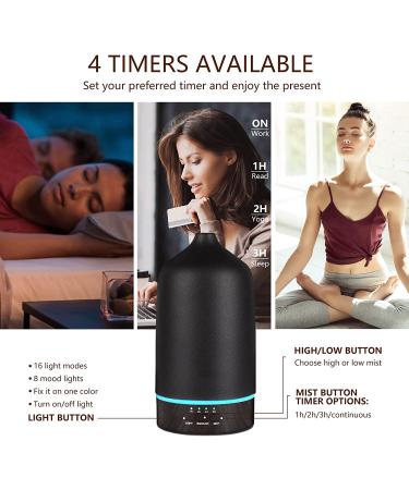 300ML Ceramic Ultrasonic Aromatherapy Diffuser & Humidifier - Quiet Essential Oil Infuser with 7 Lights for Large Room - Black - Buy Online on GoSupps.com