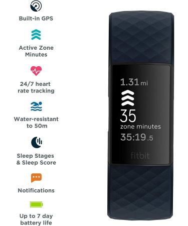 Fitbit FB417BKNV Charge 4 Fitness Wristband - Storm Blue - Buy Online on GoSupps.com