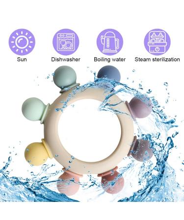 BPA Free Baby Teething Toy - Silicone Rudder with Wooden Ring - Soothes Teething Pain - Shower Gift for Boys and Girls - 8 Directions in Gray - Buy Online on GoSupps.com